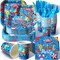 350 Pcs Beach Plates and Napkins Set – Pool Party Supplies for 50 Guests, Summer Disposable Paper Dinnerware Kit with Plates, Cups, Napkins, Cutlery (Forks, Knives, Spoons) for Swim Birthday, Luau